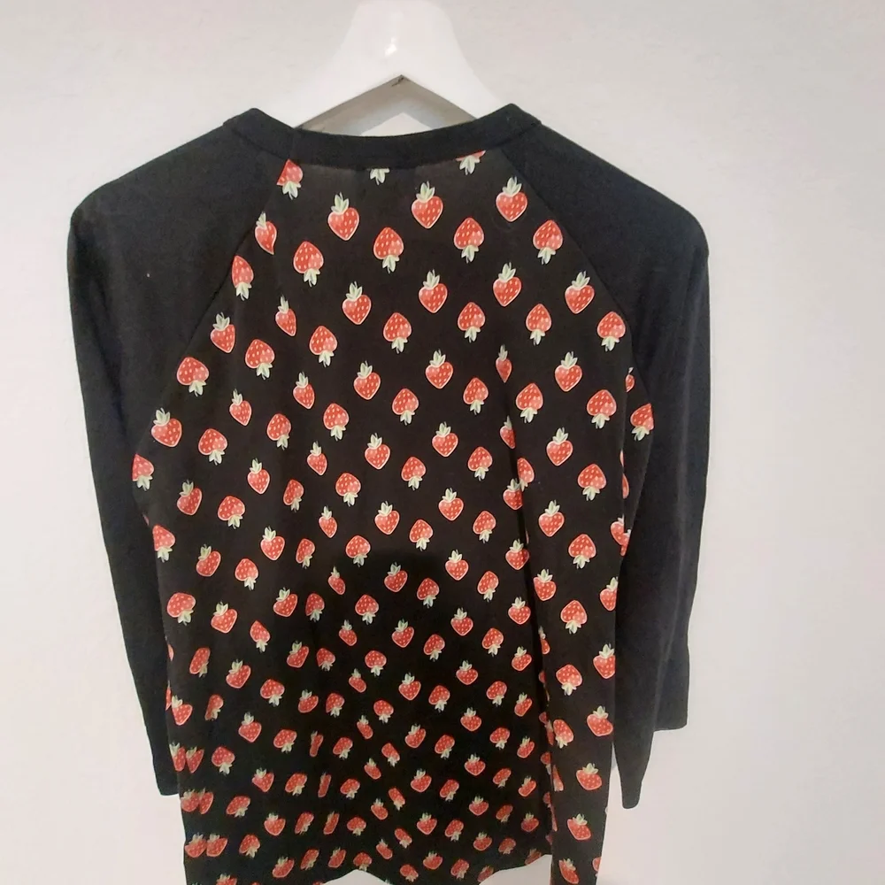 LuLaRoe Black Top with Pink Strawberry Print - Picture 2 of 3